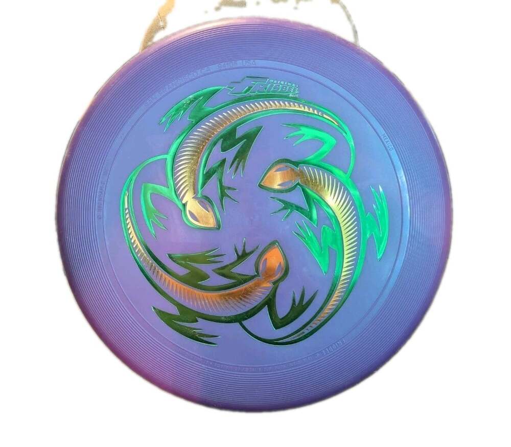 1980 Wham-O Original Frisbee Purple Iridescent W/ Green Gold Lizards